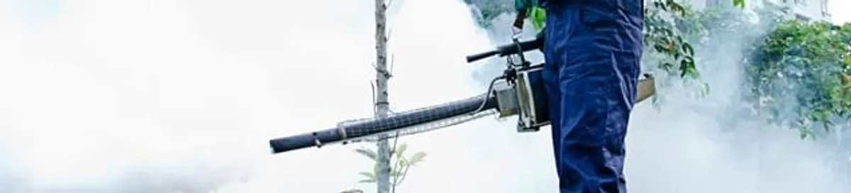 Pest control technician fogging an outdoor area for insect control in Buffalo, NY